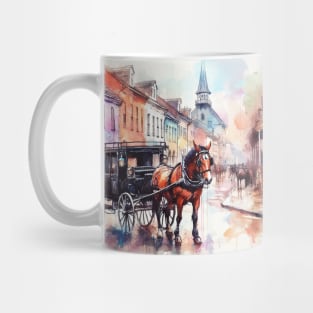 Artist illustration of an idealist town from the horse and buggy days. Mug